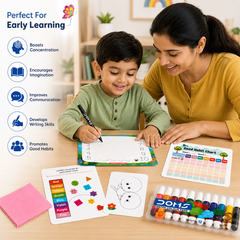 Pre-School Activity Kit for Kids 3+ Years | Write Learn & Wipe Tracing Board, Reusable Activity Cards, 12 Color Sketch Pens, Marker & Good Habit Chart