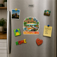 Todfod Bengaluru City Wooden Fridge Magnet – Heritage & Modern Bangalore Illustration Travel Souvenir for Kitchen, Home & Gifting