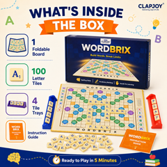Clapjoy Wordbrix Word Building Board Game for Kids Ages 6-12 | 3-in-1 English Learning Game | Spelling, Vocabulary & Sentence Making | 100 Letter Tiles | 2-6 Players