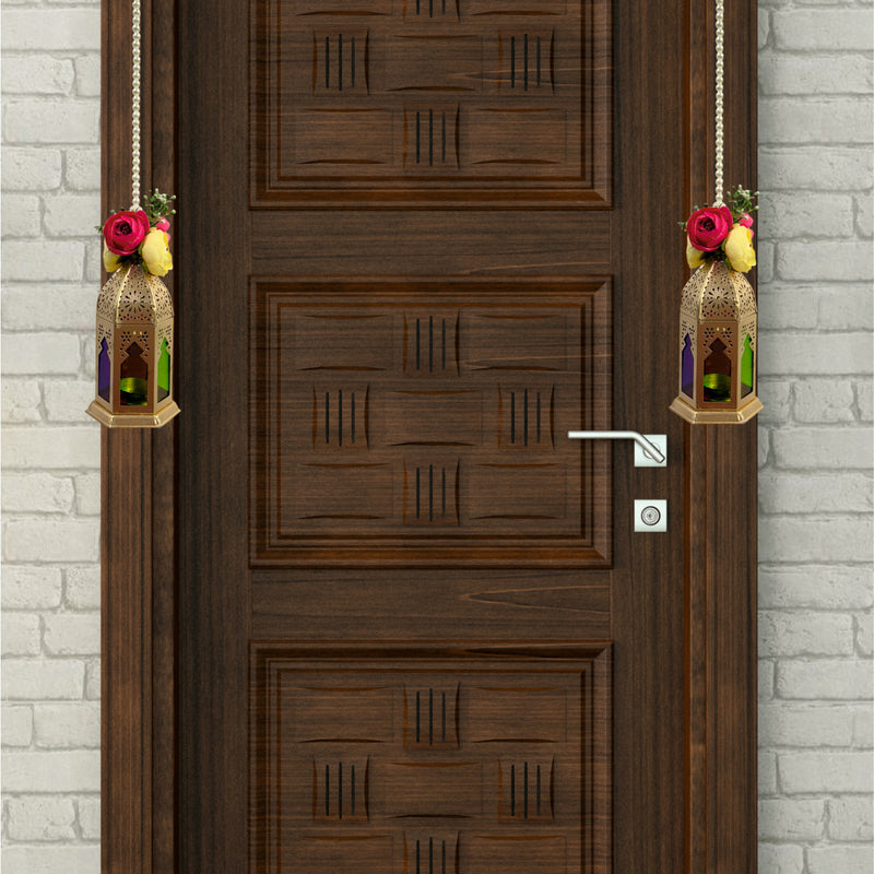 Smaran Cultural Hanging Latkan Pair with Tealight Holders | Handmade Traditional Decorative Hanging with Beads & Embellishments for Home, Main Door, Pooja Room, Mandir
