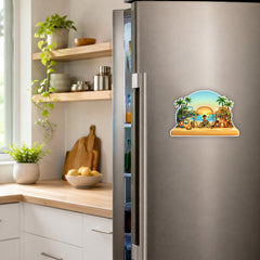 Smaran Goa Wooden Fridge Magnet | Creative Alphabet Beach Scene with Sunset & Palm Trees | 3x3 Inch Wooden Refrigerator Decor for Home Kitchen & Gift