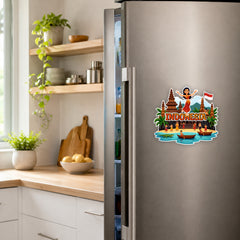 Smaran Indonesia Wooden Fridge Magnet | Traditional Stupa & Island Culture Illustration | 3x3 Inch Refrigerator Decor for Home Kitchen & Gift
