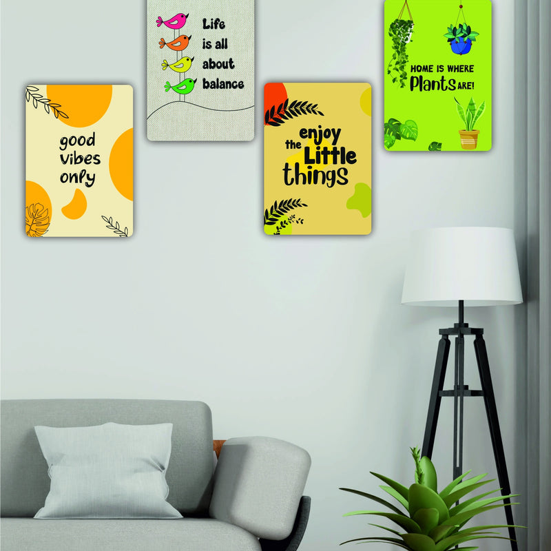 Todfod Motivational Botanical Wall Hanging Set of 4 | A4 Size Plant & Bird Theme MDF Wood Plaques for Home Decor