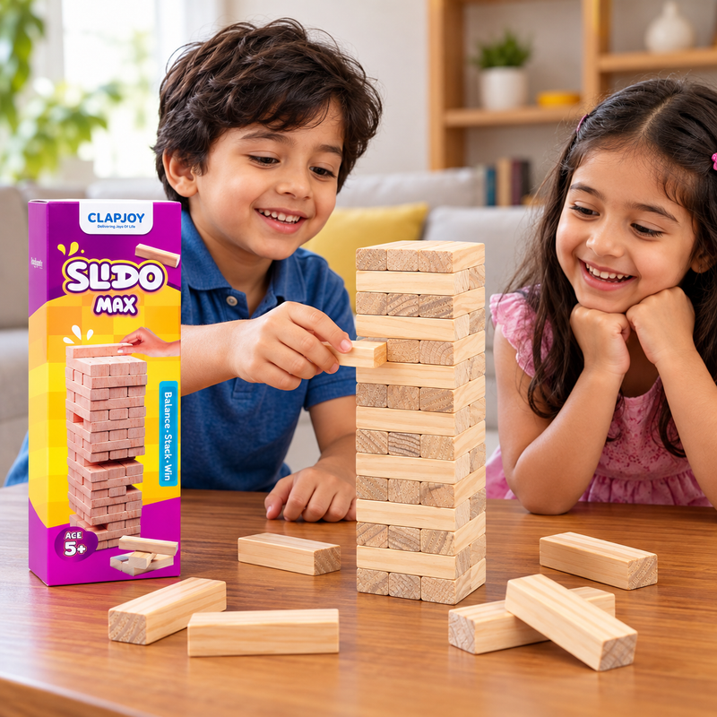 Slido Max Wooden Stacking Blocks Game for Kids & Adults | Premium Balance & Tumble Tower Game | Fine Motor Skills & Focus Development Toy (Ages 5+)