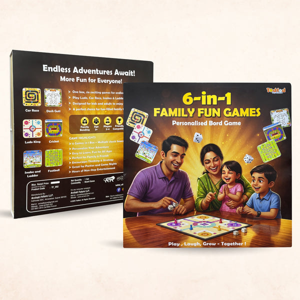 Todfod 6-in-1 Family Board Game Set for Kids & Adults | Ludo, Snakes & Ladders, Cricket, Football, Car Race & Dash Guti | Wooden Educational Board Game