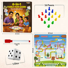Todfod 6-in-1 Family Board Game Set for Kids & Adults | Ludo, Snakes & Ladders, Cricket, Football, Car Race & Dash Guti | Wooden Educational Board Game