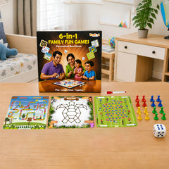 Todfod 6-in-1 Family Board Game Set for Kids & Adults | Ludo, Snakes & Ladders, Cricket, Football, Car Race & Dash Guti | Wooden Educational Board Game
