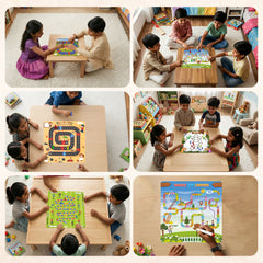Todfod 6-in-1 Family Board Game Set for Kids & Adults | Ludo, Snakes & Ladders, Cricket, Football, Car Race & Dash Guti | Wooden Educational Board Game