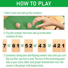 Clapjoy Shut The Box Wooden Dice Board Game for Kids & Family | Pinewood Number Strategy Game with Felt Board, 2 Pairs of Dice & Number Tiles | Educational Indoor Game