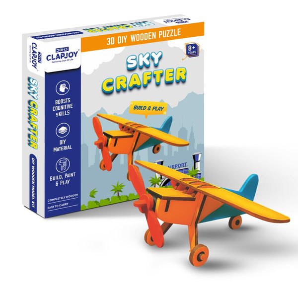 Sky Crafter 3D DIY Wooden Airplane Puzzle for Kids | Build, Paint & Play Wooden Model Kit with 34 Wooden Pieces, 6 Watercolor Pens, Tempera Colors & Paint Brush | Creative STEM Activity