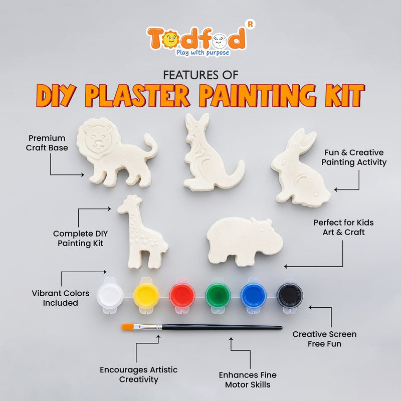 Todfod DIY Wild Animal Painting Kit for Kids | 5 Animal-Shaped Figures with 6 Paint Colors and Brush | Creative Art and Craft Activity Set
