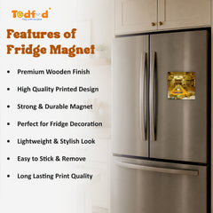 Smaran Somnath Jyotirlinga Wooden Fridge Magnet | Sacred Deity Shrine Interior with Orange Garlands & Golden Base | 3x3 Inch Spiritual Refrigerator Decor for Home Kitchen & Gift