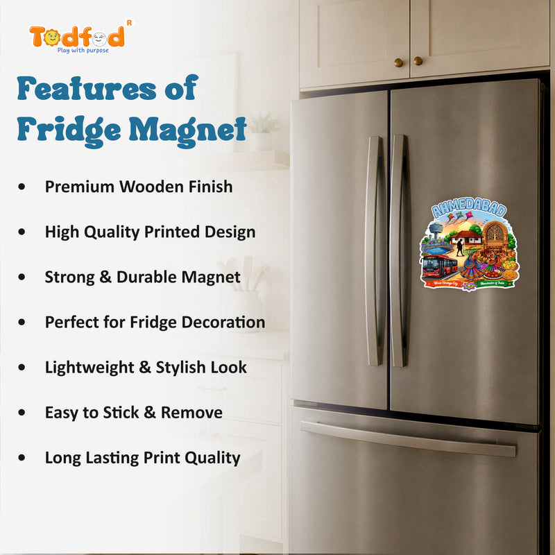 Todfod Ahmedabad Heritage City Wooden Fridge Magnet – Kite Illustration Travel Souvenir for Kitchen, Home & Gifting