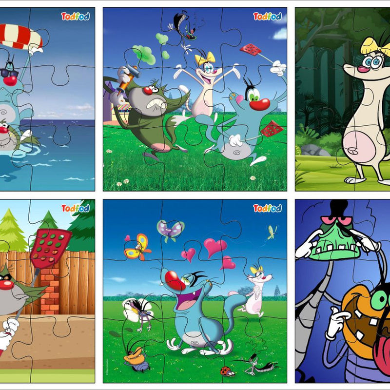 Set of six cartoon character puzzles from the brand 'Redbox'.