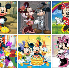 Set of six Disney character puzzles featuring Mickey, Minnie, and other friends.