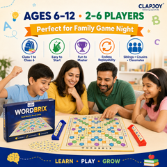 Clapjoy Wordbrix Word Building Board Game for Kids Ages 6-12 | 3-in-1 English Learning Game | Spelling, Vocabulary & Sentence Making | 100 Letter Tiles | 2-6 Players