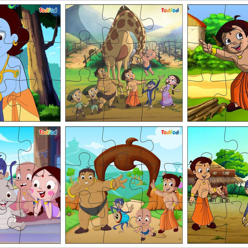 Set of six cartoon puzzles featuring characters from a popular animated series.