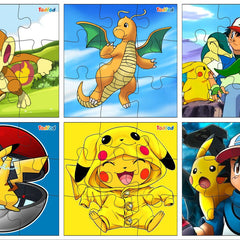 Set of six colorful children's puzzles featuring popular cartoon characters.