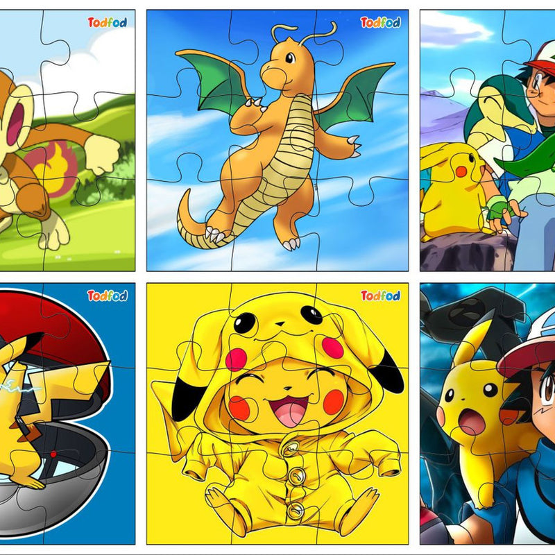 Set of six colorful children's puzzles featuring popular cartoon characters.