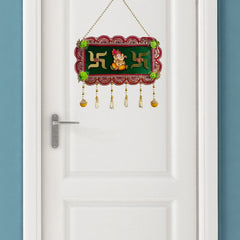 Smaran Cultural Ganesh Swastik Latkan |Handmade Traditional Decorative Hanging with Beads & Embellishments for Main Door, Wall, Pooja Room, Mandir, Festivals, Weddings