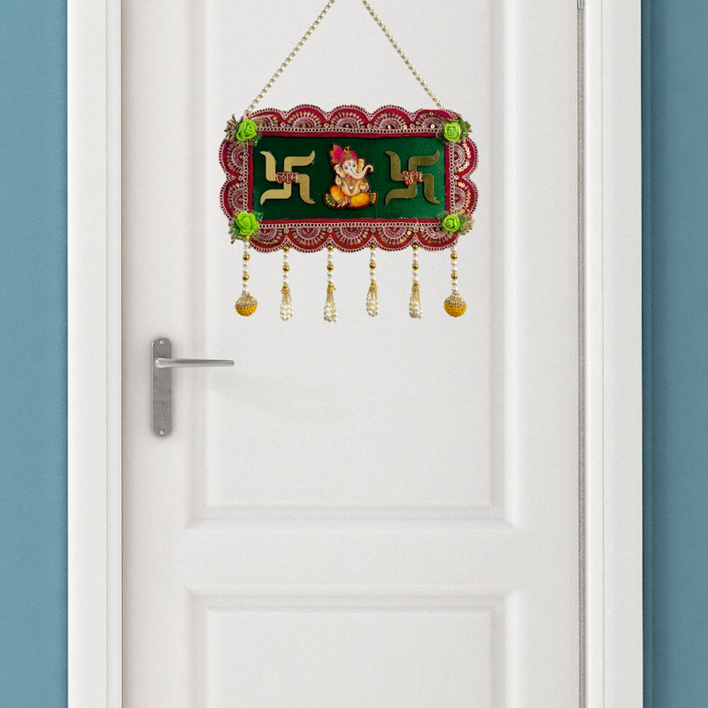 Smaran Cultural Ganesh Swastik Latkan |Handmade Traditional Decorative Hanging with Beads & Embellishments for Main Door, Wall, Pooja Room, Mandir, Festivals, Weddings