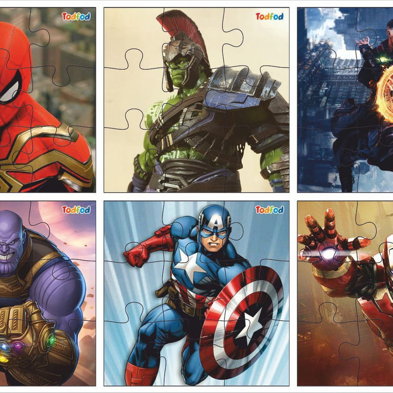 Todfod Wooden Jigsaw Puzzles Toy for Kids & Children, Marvel Avengers 6 in 1 Jigsaw Puzzles 54 Pieces, Anime Cartoon Character Educational Toy (Marvel Avengers)
