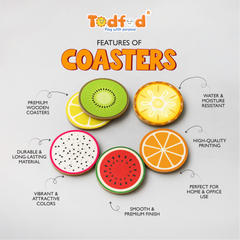 TodFod Fruit Design Wooden Drink Coasters, Set of 6 (4 Inch) – Colorful Coasters for Tea, Coffee, Cups & Glasses