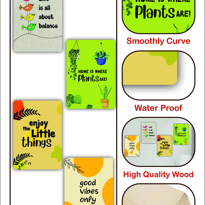 Todfod Motivational Botanical Wall Hanging Set of 4 | A4 Size Plant & Bird Theme MDF Wood Plaques for Home Decor