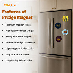Todfod Mahadev Fridge Magnet Set of 4 | 3 Inch Lord Shiva Trishul, Damaru & Golden Shiv Mantra Circular MDF Wood Magnets
