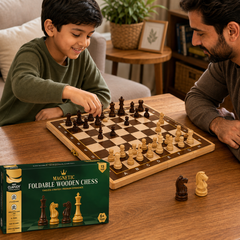Magnetic Foldable Wooden Chess Set 13 Inch | Premium Wooden Chess Board with Magnetic Chess Pieces | Portable 2 Player Strategy Game for Kids & Adults
