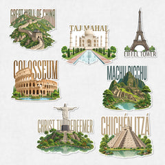TodFod 7 Wonders of the World Fridge Magnet Set of 7 | 3 Inch Famous Global Landmark MDF Wood Magnets