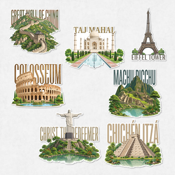 TodFod 7 Wonders of the World Fridge Magnet Set of 7 | 3 Inch Famous Global Landmark MDF Wood Magnets