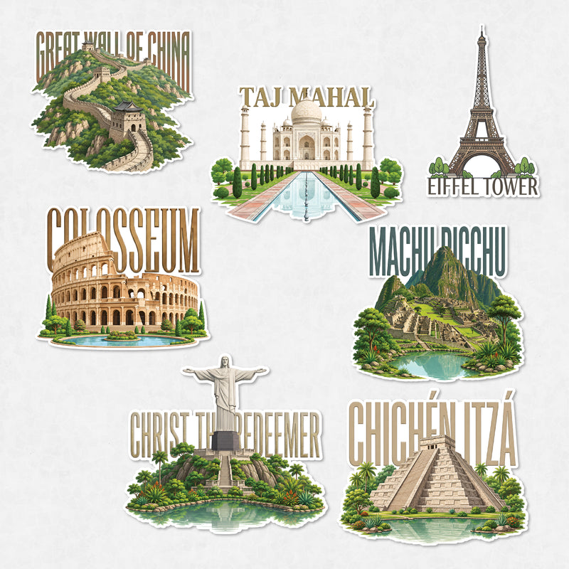 TodFod 7 Wonders of the World Fridge Magnet Set of 7 | 3 Inch Famous Global Landmark MDF Wood Magnets