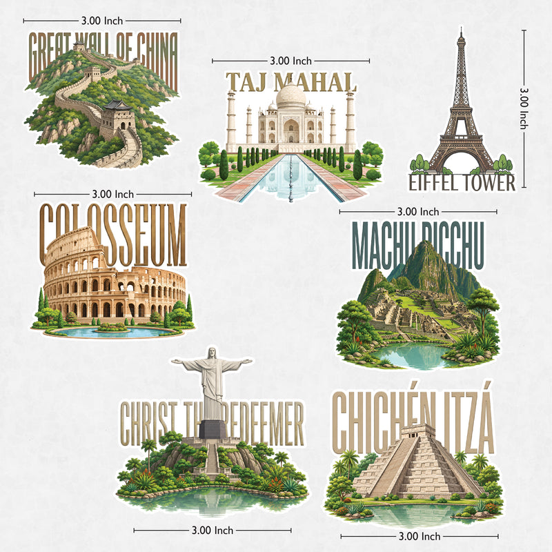 TodFod 7 Wonders of the World Fridge Magnet Set of 7 | 3 Inch Famous Global Landmark MDF Wood Magnets