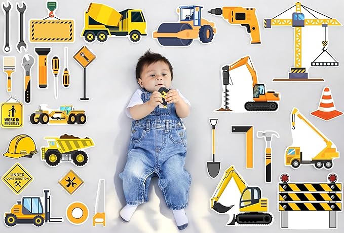 Todfod Construction Digital Backdrops (30+ Props) | Builder Theme Digital Backdrops for Baby Photoshoot, Kids Photography & Editing