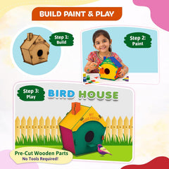 3D DIY Wooden Bird House Making Kit for Kids 8+ Years | Build Paint & Play Bird House Craft Kit with Pre-Cut Wooden Pieces, 6 Colours, Brush & Manual