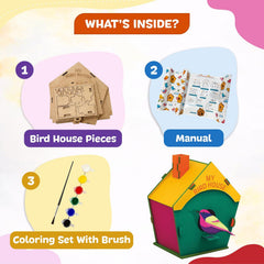 3D DIY Wooden Bird House Making Kit for Kids 8+ Years | Build Paint & Play Bird House Craft Kit with Pre-Cut Wooden Pieces, 6 Colours, Brush & Manual