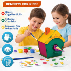 3D DIY Wooden Bird House Making Kit for Kids 8+ Years | Build Paint & Play Bird House Craft Kit with Pre-Cut Wooden Pieces, 6 Colours, Brush & Manual