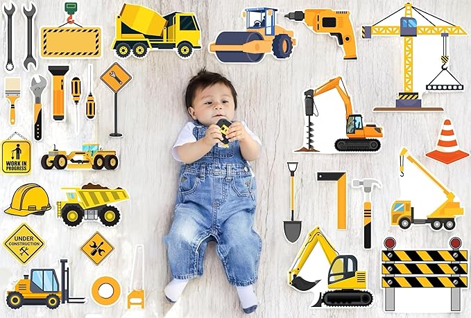Todfod Construction Digital Backdrops (30+ Props) | Builder Theme Digital Backdrops for Baby Photoshoot, Kids Photography & Editing