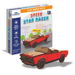 3D DIY Wooden Puzzle Speed Star Racer Car Kit for Kids | Build, Paint & Play Creative Wooden Model Making Kit with Water Color Pens, Tempera Paints & Brush | Educational STEM Craft Activity Toy | Age 8+