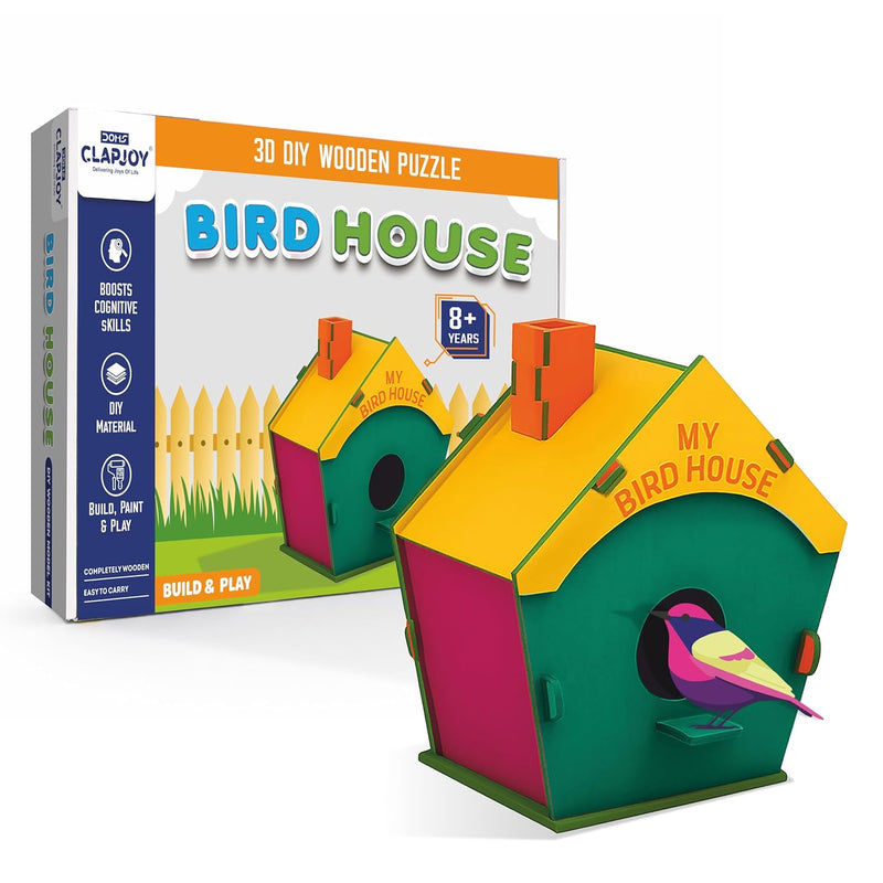 3D DIY Wooden Bird House Making Kit for Kids 8+ Years | Build Paint & Play Bird House Craft Kit with Pre-Cut Wooden Pieces, 6 Colours, Brush & Manual
