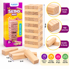 Slido Max Wooden Stacking Blocks Game for Kids & Adults | Premium Balance & Tumble Tower Game | Fine Motor Skills & Focus Development Toy (Ages 5+)