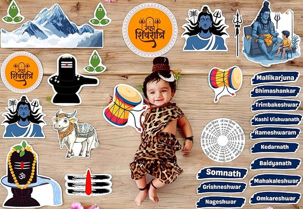 Todfod Shivratri Theme Baby Photography Props Kit | 20+ Unique Photo Booth Props for Baby Shower Decorations, Annaprashan Decoration, Makeup Kit for Kids Girls, Religious Events