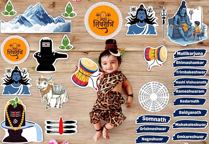 Todfod Shivratri Theme Baby Photography Props Kit | 20+ Unique Photo Booth Props for Baby Shower Decorations, Annaprashan Decoration, Makeup Kit for Kids Girls, Religious Events