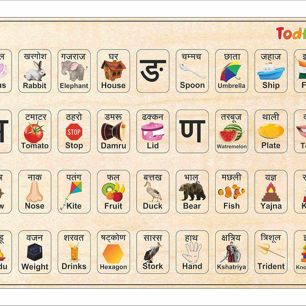 Todfod Wooden Hindi Alphabet Board Puzzle | 36 Pieces (Color May Vary)
