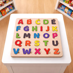 Todfod ABCD Wooden Alphabet Puzzle Board for Kids | A to Z Letter Matching Educational Toy | Montessori Wooden Learning Puzzle for Toddlers 2+ Years | Early Brain Development & Fine Motor Skills Toy
