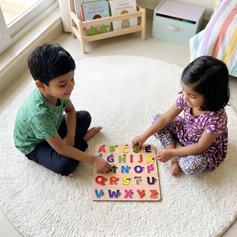 Todfod ABCD Wooden Alphabet Puzzle Board for Kids | A to Z Letter Matching Educational Toy | Montessori Wooden Learning Puzzle for Toddlers 2+ Years | Early Brain Development & Fine Motor Skills Toy