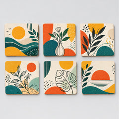 Todfod Abstract Nature Wooden Coasters Set of 6 – Square Tea & Coffee Cup Mats for Home, Office & Gifting
