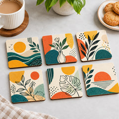 Todfod Abstract Nature Wooden Coasters Set of 6 – Square Tea & Coffee Cup Mats for Home, Office & Gifting