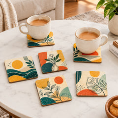 Todfod Abstract Nature Wooden Coasters Set of 6 – Square Tea & Coffee Cup Mats for Home, Office & Gifting